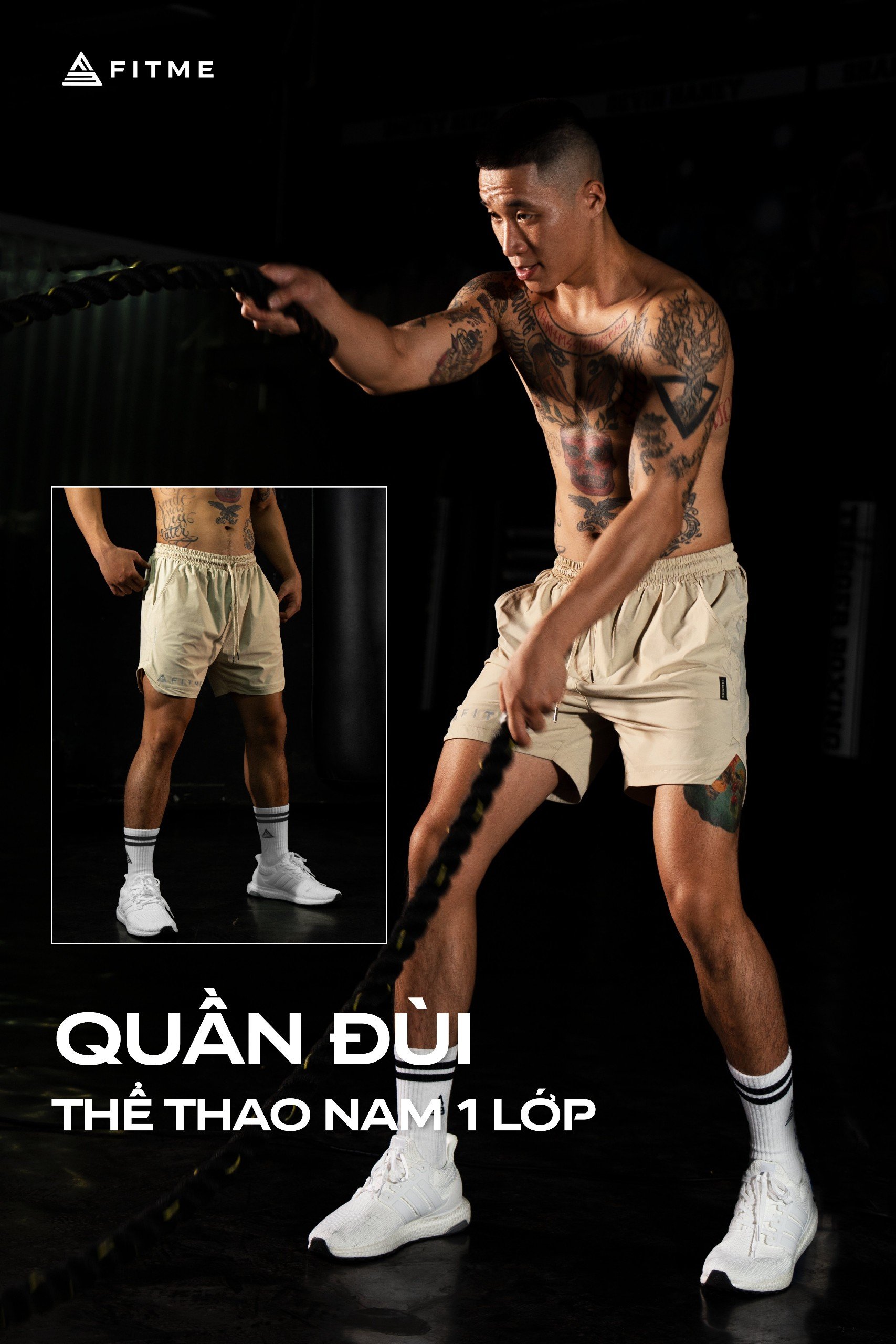 Mô tả Quần đùi thể thao nam 1 lớp Fitme tập gym chạy bộ co giãn thoải mái QN1L03 - 1