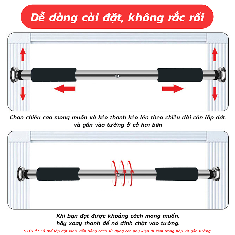Mô tả BG Xà đơn treo tường cao cấp gắn cửa độ dài tùy chỉnh từ 60-150cm - 11