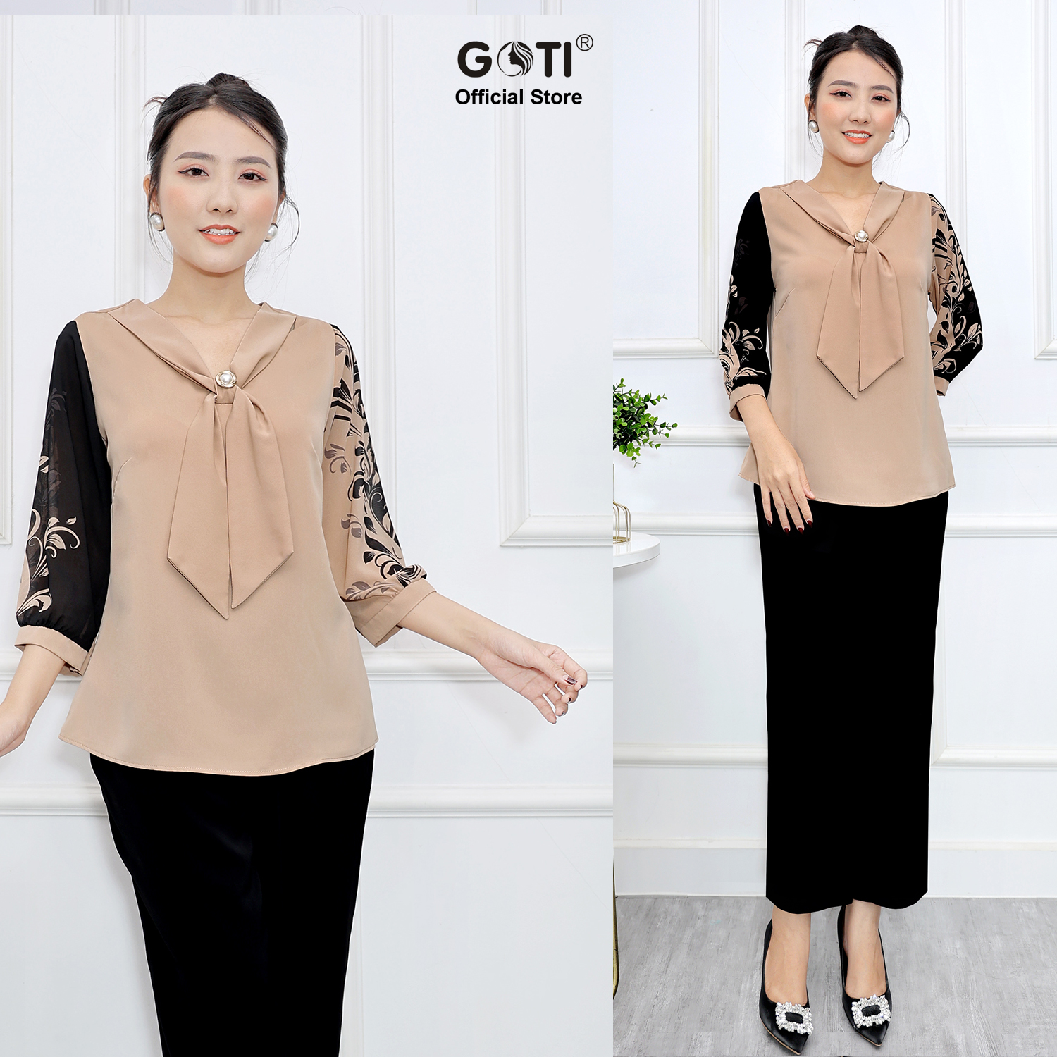 Mô tả GOTI - Áo Sơ Mi Trung Niên Nữ Cao Cấp Cổ Bẻ Tay Lỡ Nhiều Màu Trơn Có Size Tới 80 Kg 3A01 - 3