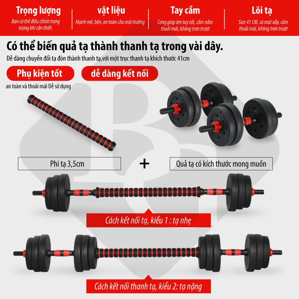 Mô tả BG-Bộ Tạ Tay Đa Năng 40KG (5 in 1) Kết Hợp Tạ Đòn,Tạ Đơn,Tạ Ấm Điều Chỉnh Cao Cấp - 1