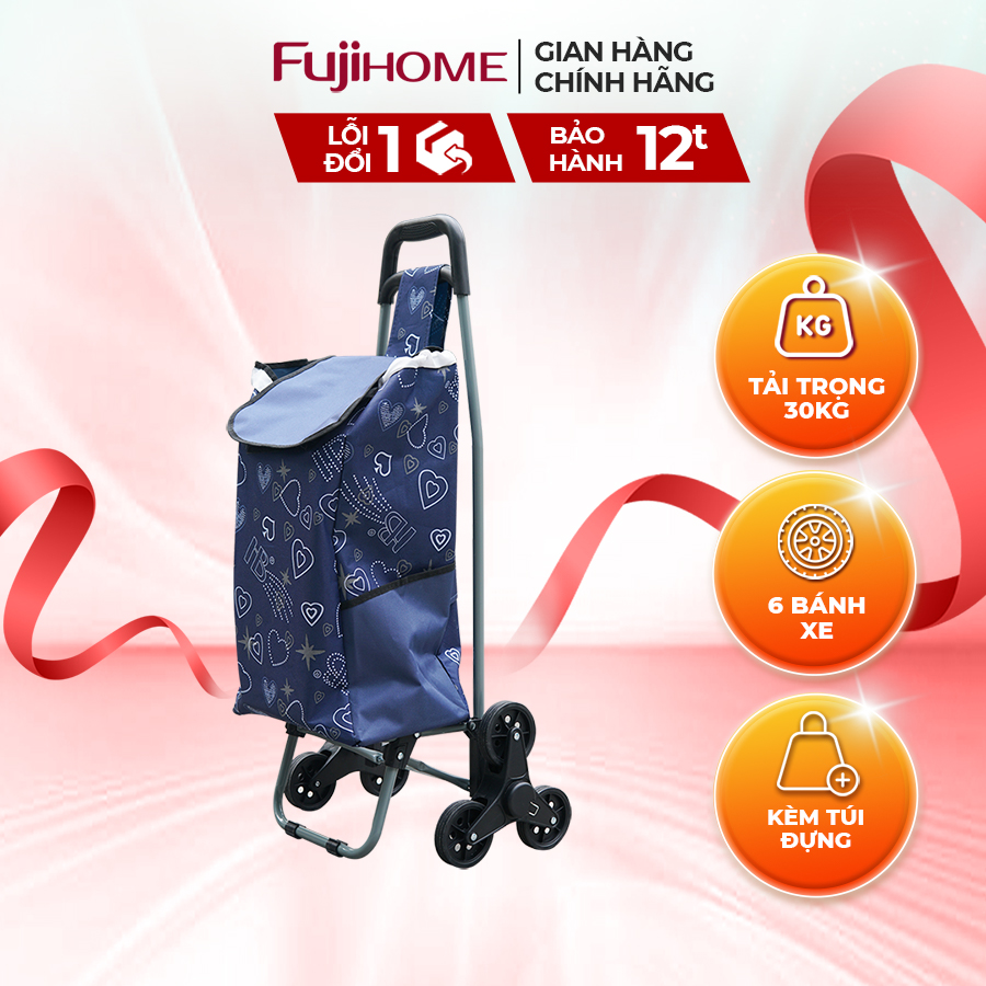 Mô tả Xe kéo đi chợ nhập khẩu FUJIHOME ST-30D6 Tải trọng 30kg - 6 bánh leo cầu thang - kèm túi vải đi kèm - 1