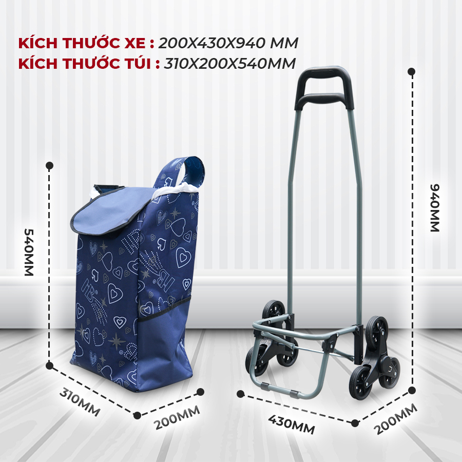 Mô tả Xe kéo đi chợ nhập khẩu FUJIHOME ST-30D6 Tải trọng 30kg - 6 bánh leo cầu thang - kèm túi vải đi kèm - 4