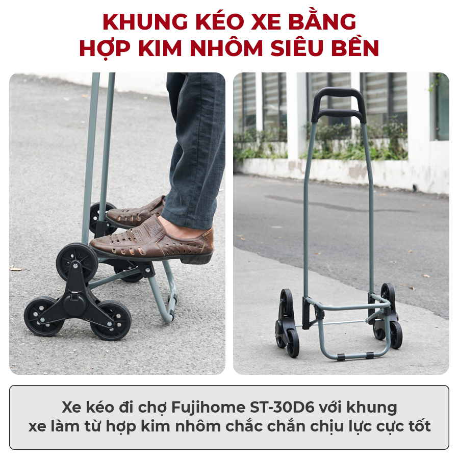 Mô tả Xe kéo đi chợ nhập khẩu FUJIHOME ST-30D6 Tải trọng 30kg - 6 bánh leo cầu thang - kèm túi vải đi kèm - 5