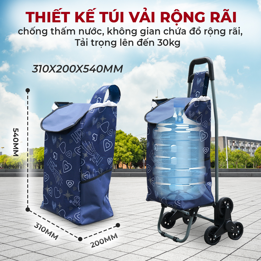 Mô tả Xe kéo đi chợ nhập khẩu FUJIHOME ST-30D6 Tải trọng 30kg - 6 bánh leo cầu thang - kèm túi vải đi kèm - 9