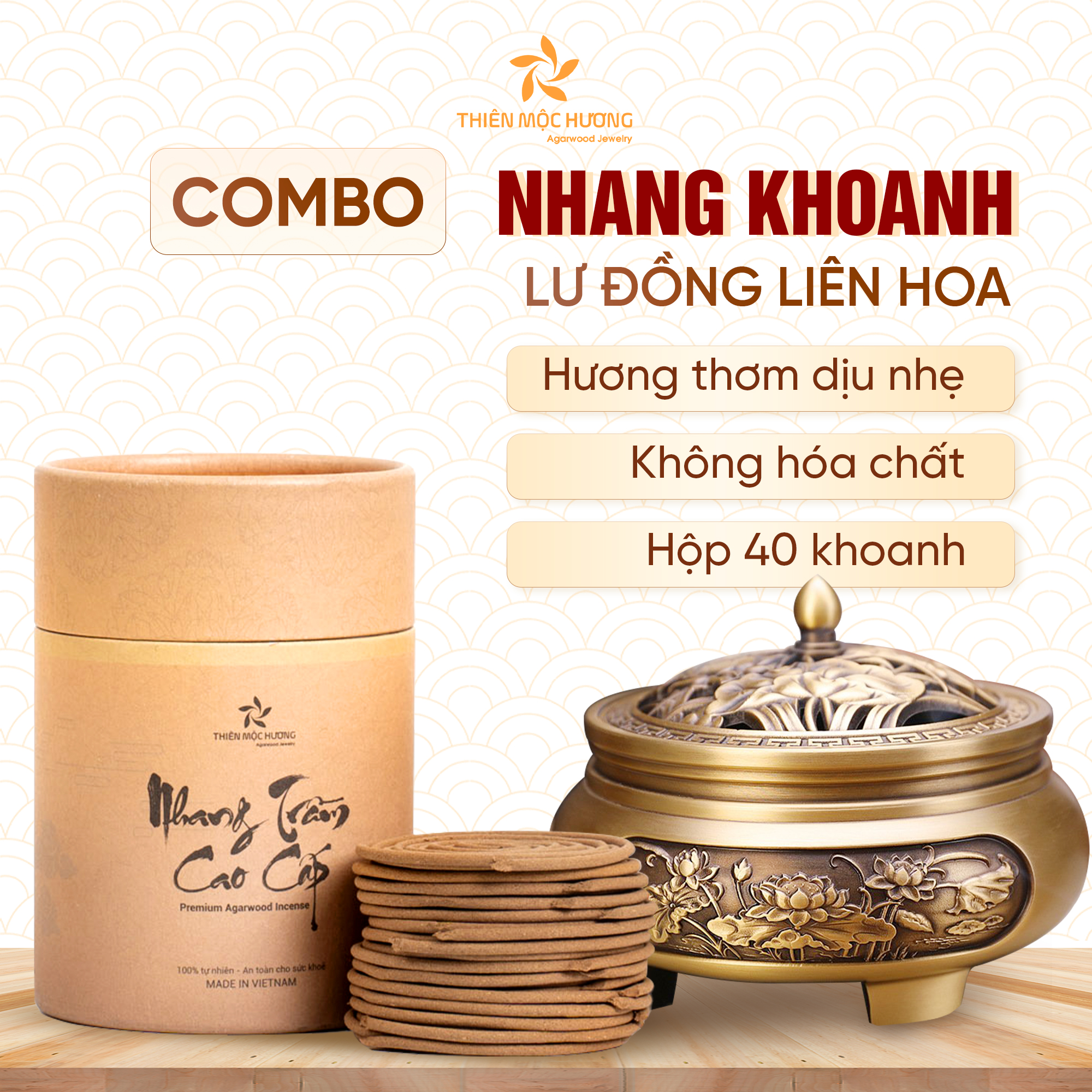 Mô tả Combo nhang khoanh trầm hương Thiên Mộc Hương loại 12 năm thơm dịu nhẹ, không hóa chất - 1