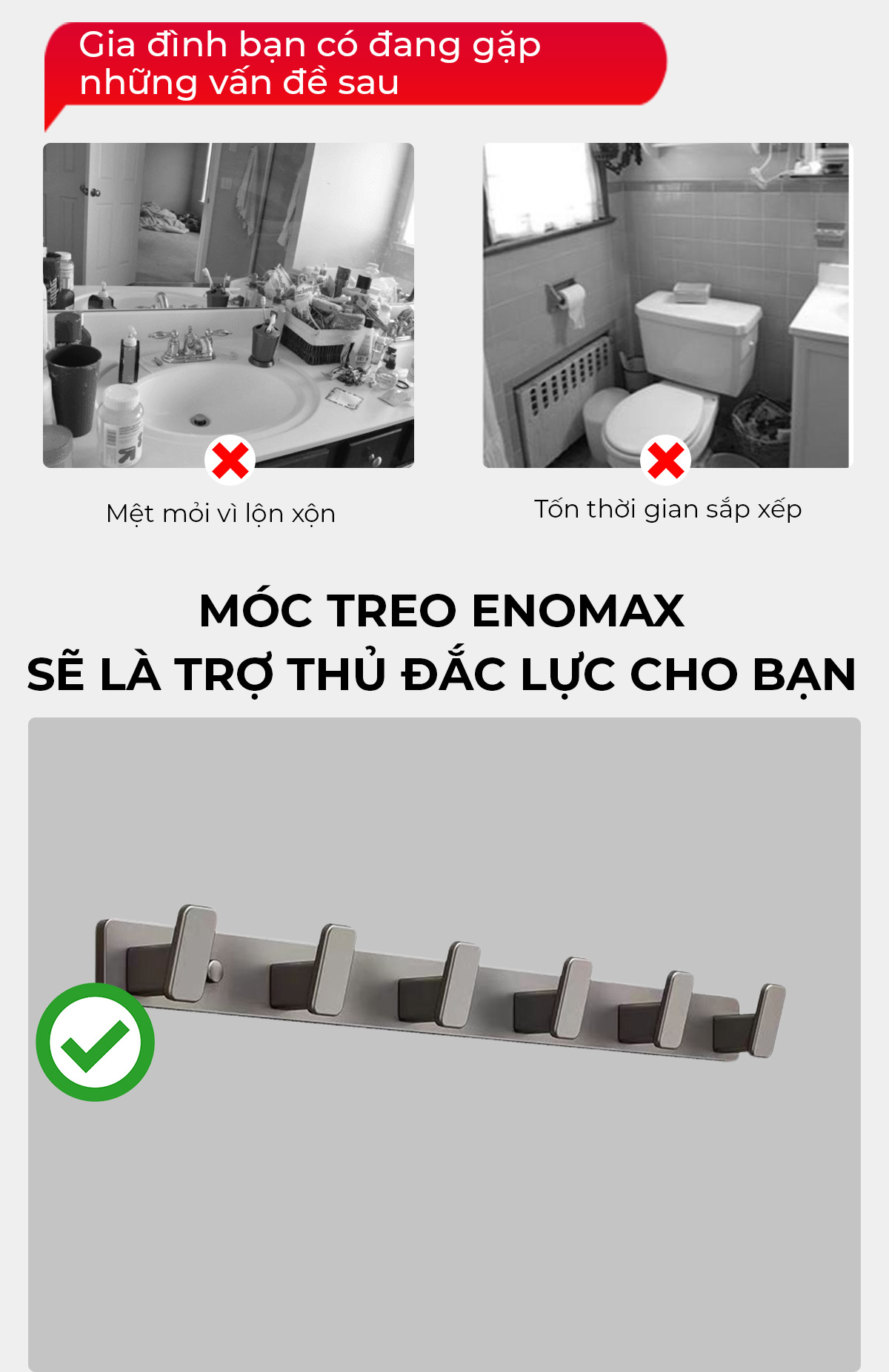 Móc treo quần áo dán tường Enomax chịu lực 50kg