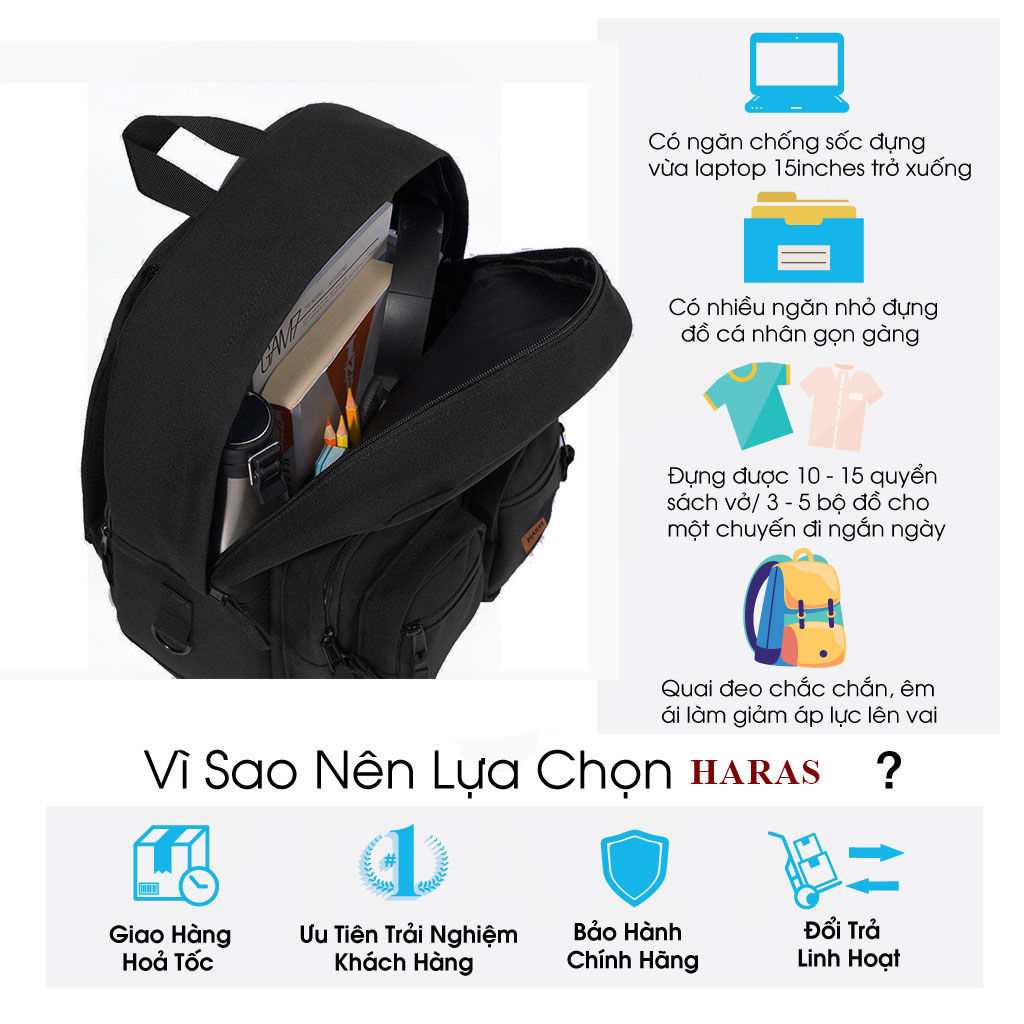 Mô tả Balo Nam Nữ HARAS Double Backpack Vải Chống Thấm Nước Thời Trang Cao Cấp HR346 - 2