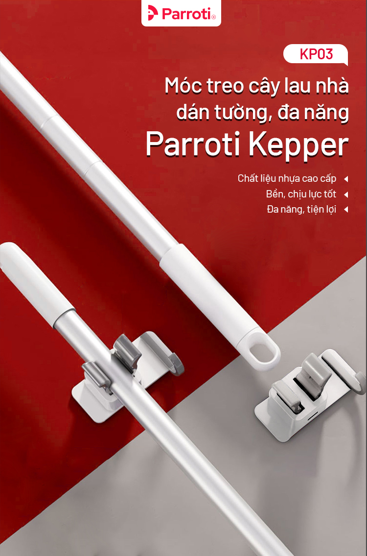 Mô tả Móc treo cây lau nhà dán tường 2 trong 1 Parroti Keeper KP03 - 3