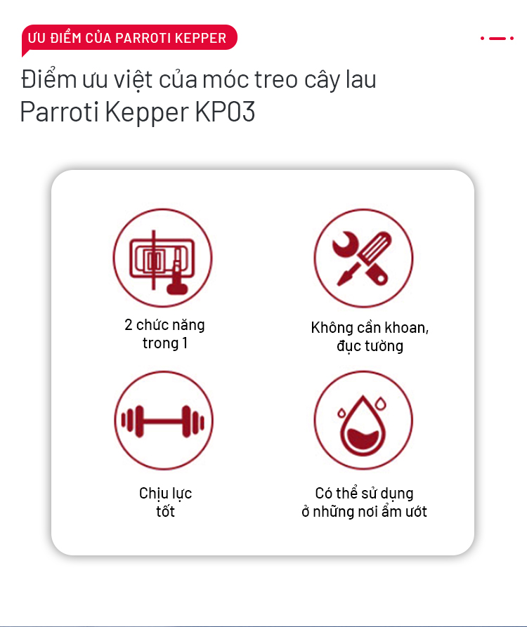 Mô tả Móc treo cây lau nhà dán tường 2 trong 1 Parroti Keeper KP03 - 5