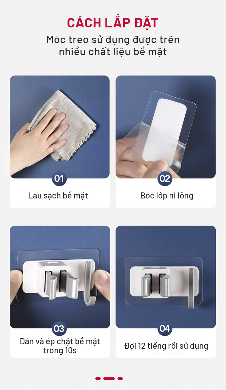 Mô tả Móc treo cây lau nhà dán tường 2 trong 1 Parroti Keeper KP03 - 9