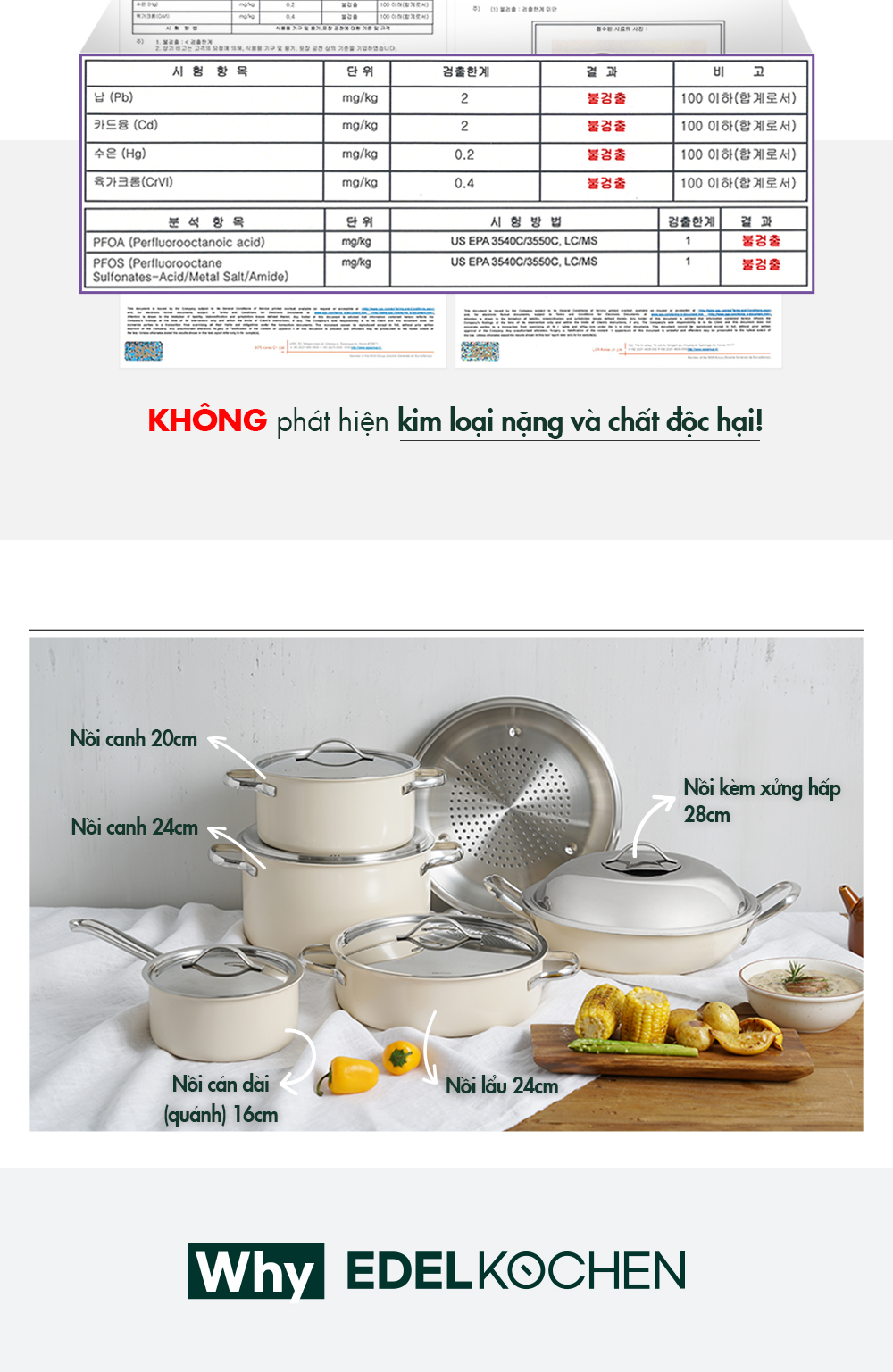 Bộ nồi inox Edelkochen Classic L Collection - Màu Mid Ivory (Quánh 16cm ...