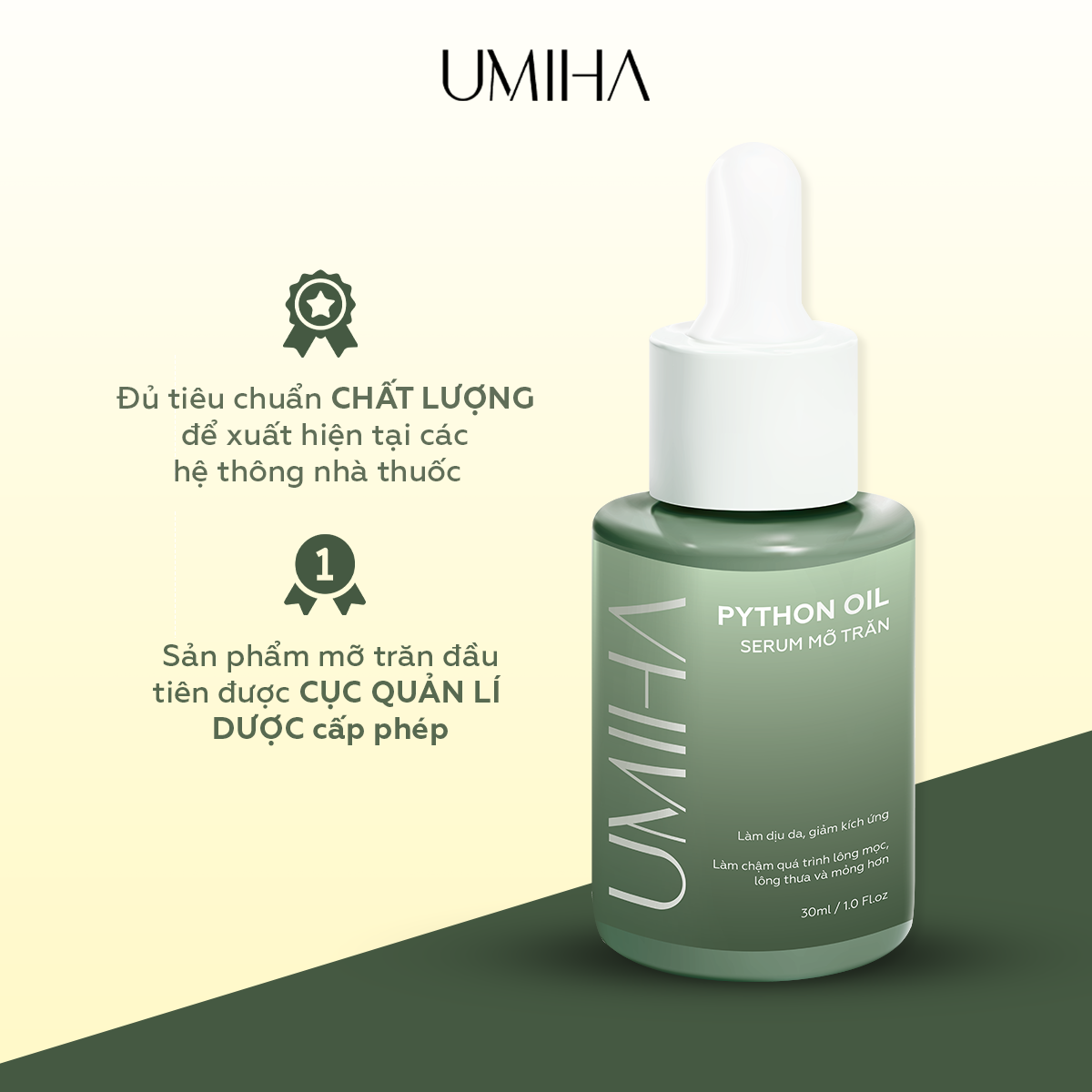 Mô tả Triệt lông mỡ trăn UMIHA (30ml) - Ức chế mọc lông sau với Mỡ trăn triệt lông sau khi dùng Kem tẩy lông và Sáp Wax lông - 1