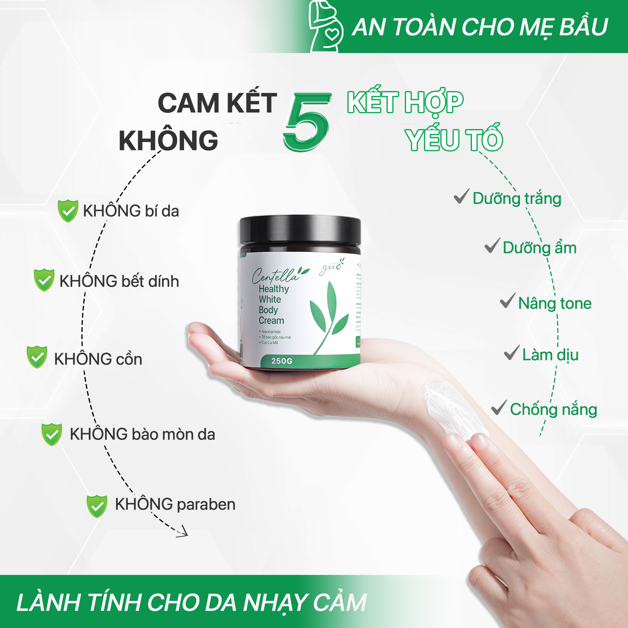 Mô tả 2 Kem Body Rau Má (Size Vừa) Dưỡng Trắng Toàn Thân, Cấp Ẩm Sâu, Thẩm Thấu Nhanh, Không Nhờn Rít GUO - 4