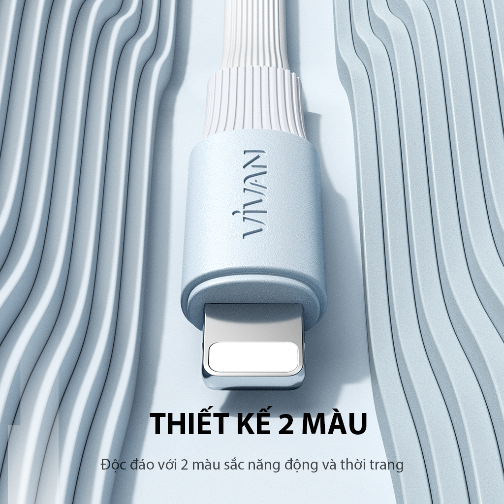 Mô tả Cáp Sạc Nhanh VIVAN SC100 II/ SL100 II (Type C/ Táo), Màu Trắng Xanh - Công Suất 2.4A, Dài 100cm - 4