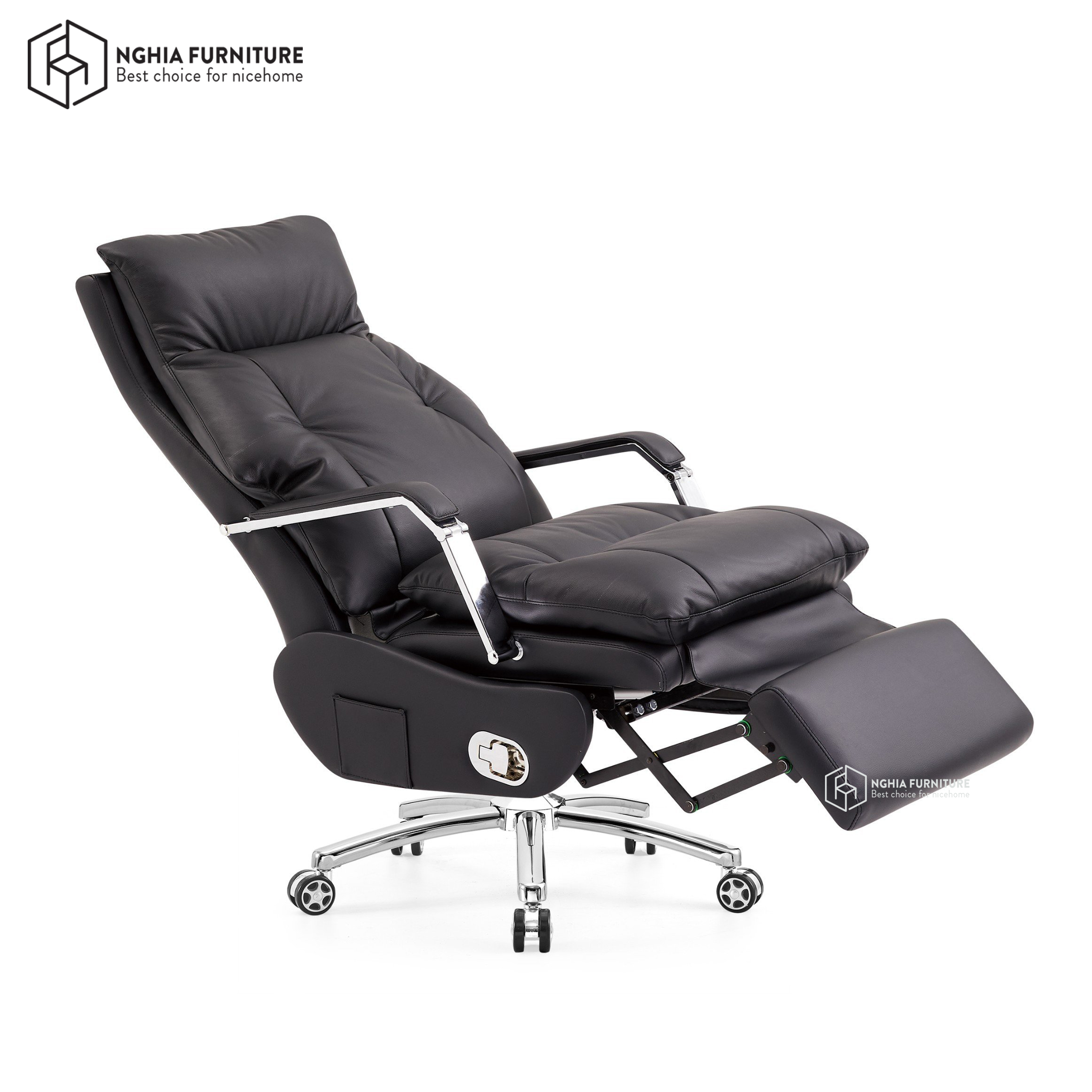 Mô tả Ghế giám đốc Nghiafurniture Master Pro 01, Lưng ghế công thái học, 1 lần sạc điện dùng 30 ngày, tích hợp cổng USB - 1
