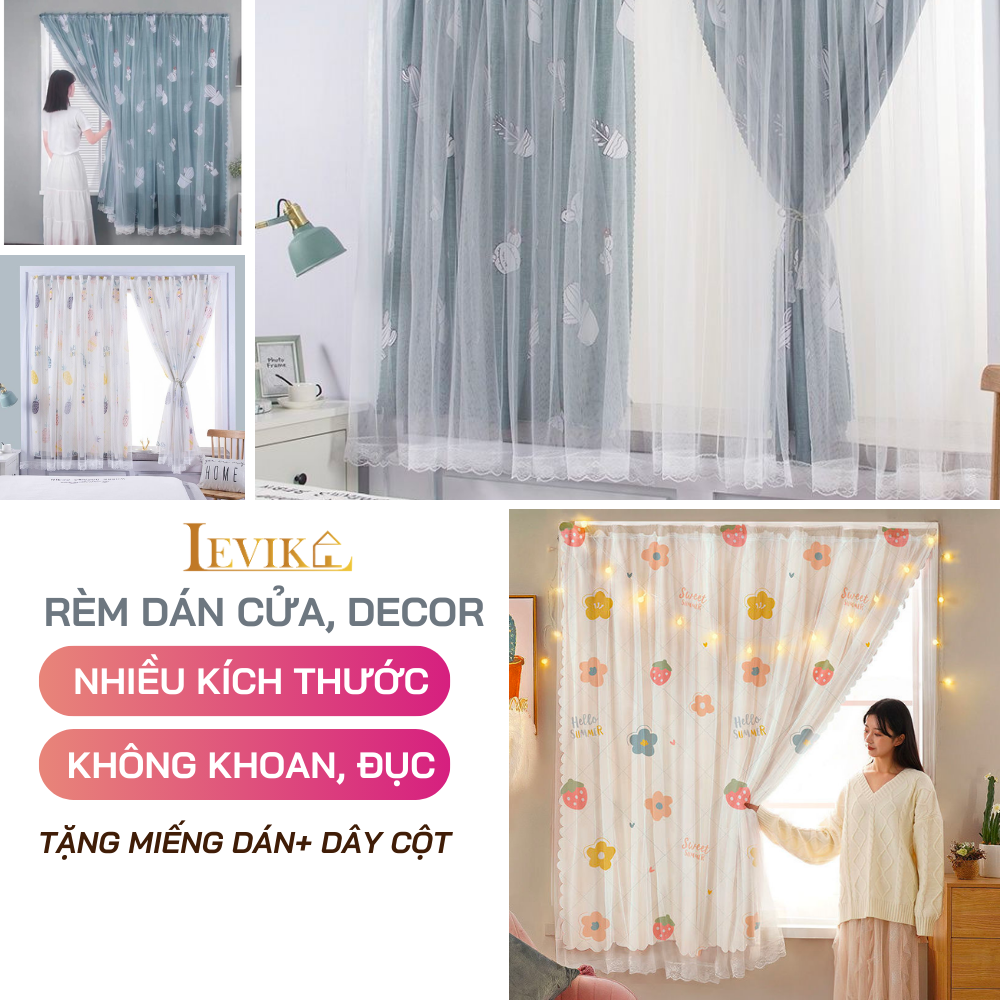 Mô tả Rèm cửa dán tường 2 lớp Levika họa tiết dễ thương, không khoan đục, chắc chắn - 1