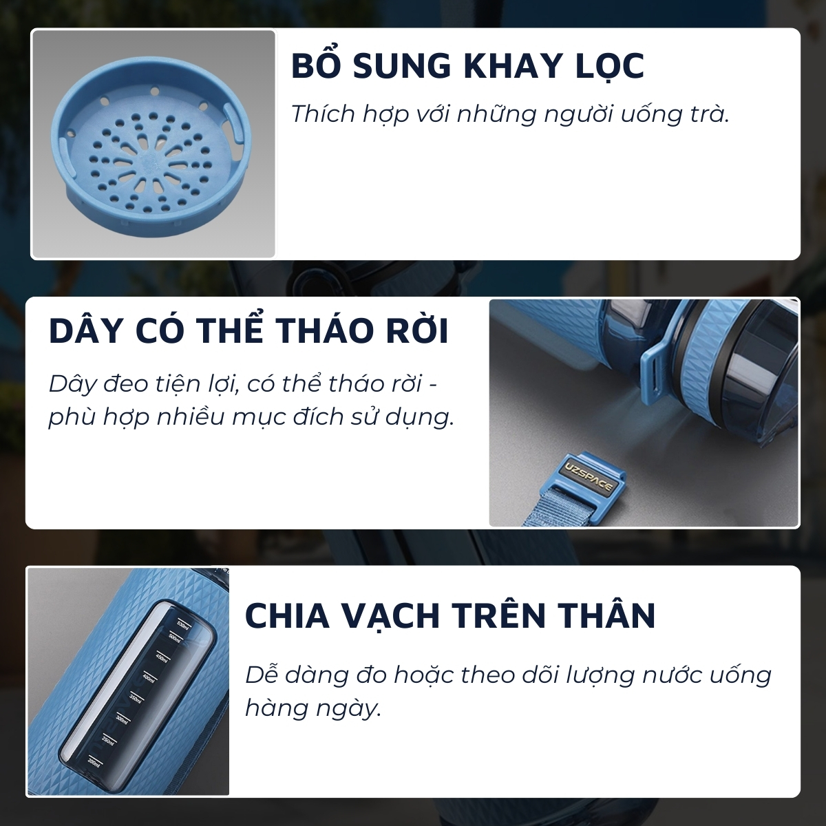 Mô tả Bình đựng nước bằng nhựa tritan cao cấp DandiHome Uzspace 400/520/800/1100ml - 8