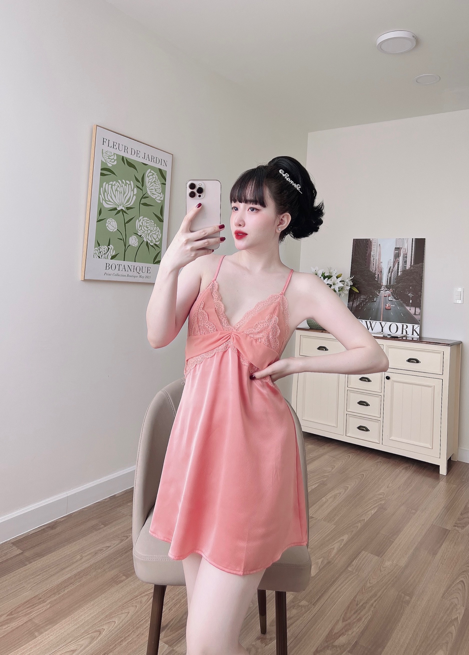 Váy ngủ chữ T SOJUN màu hồng