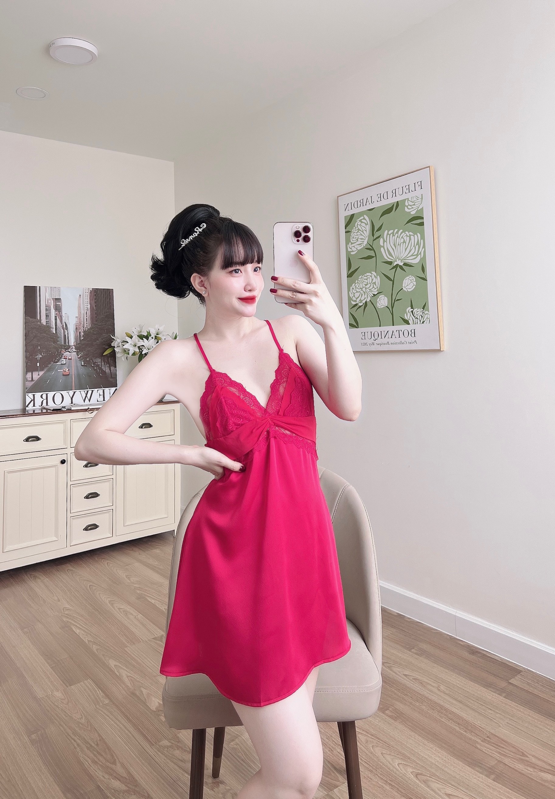 Váy ngủ chữ T SOJUN màu xanh