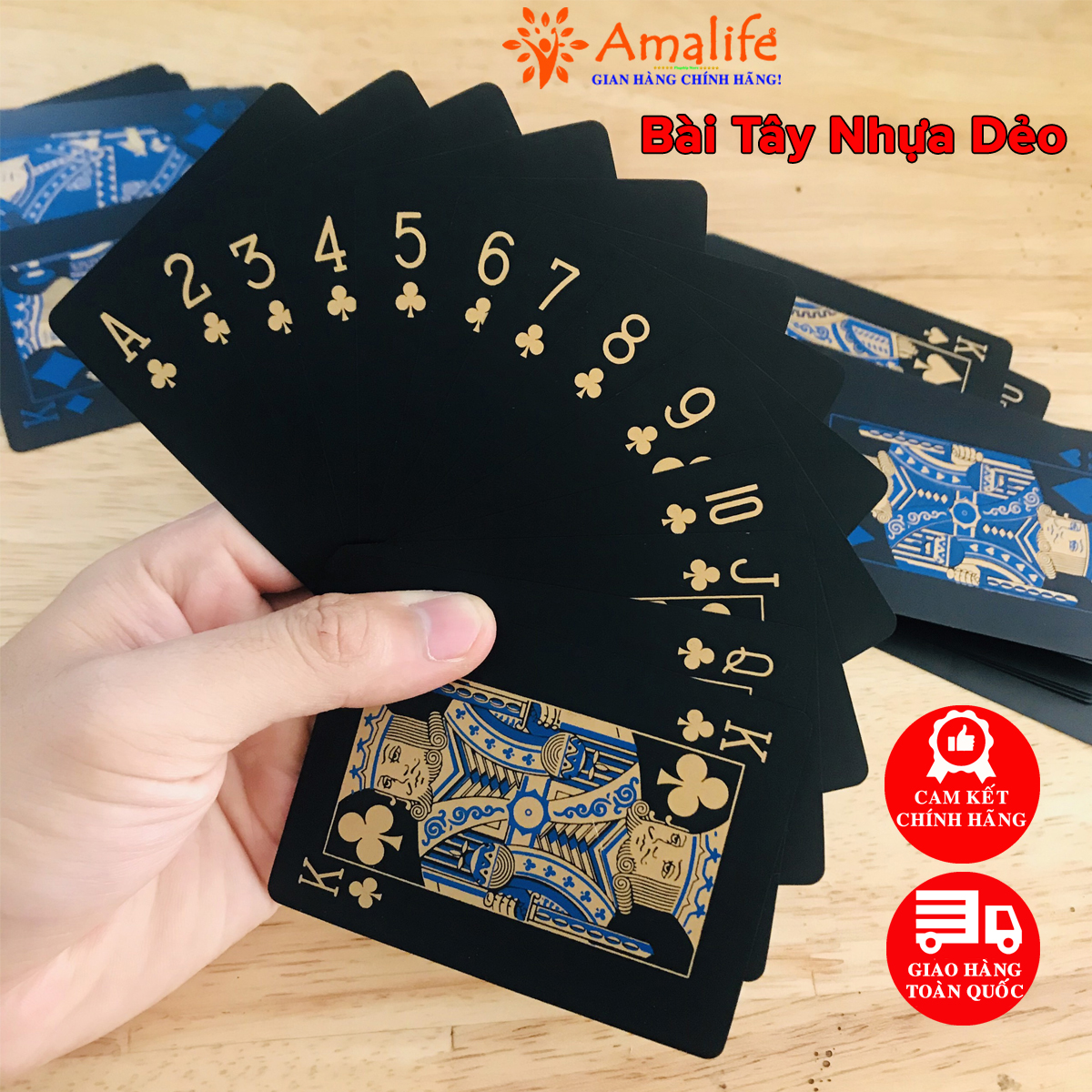 Bài Tây Poker Nhựa Dẻo Nền Đen Vàng Bạc Amalife