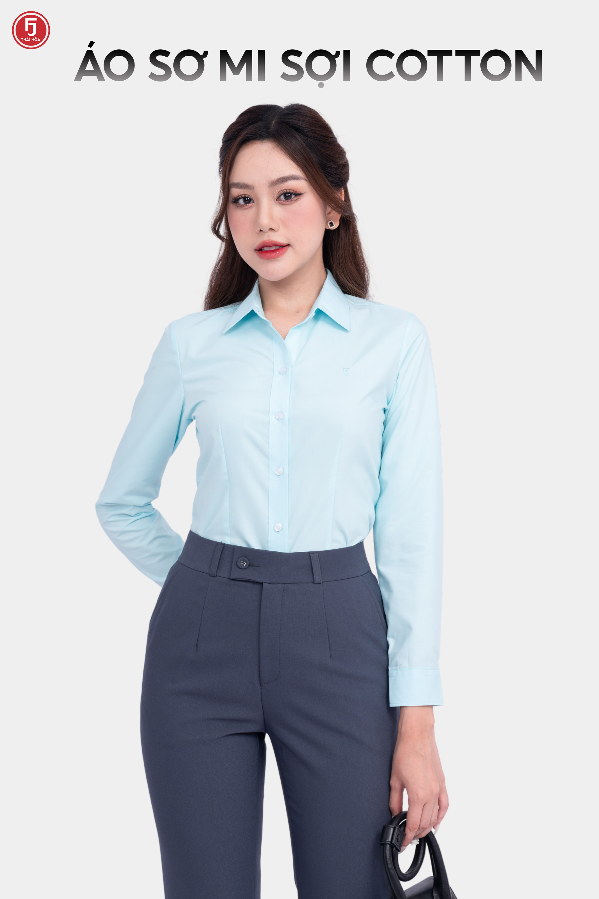 Mô tả Áo sơ mi nữ ASW0101-R01 dài tay form ôm vải cotton trơn các màu Thái Hòa - 1
