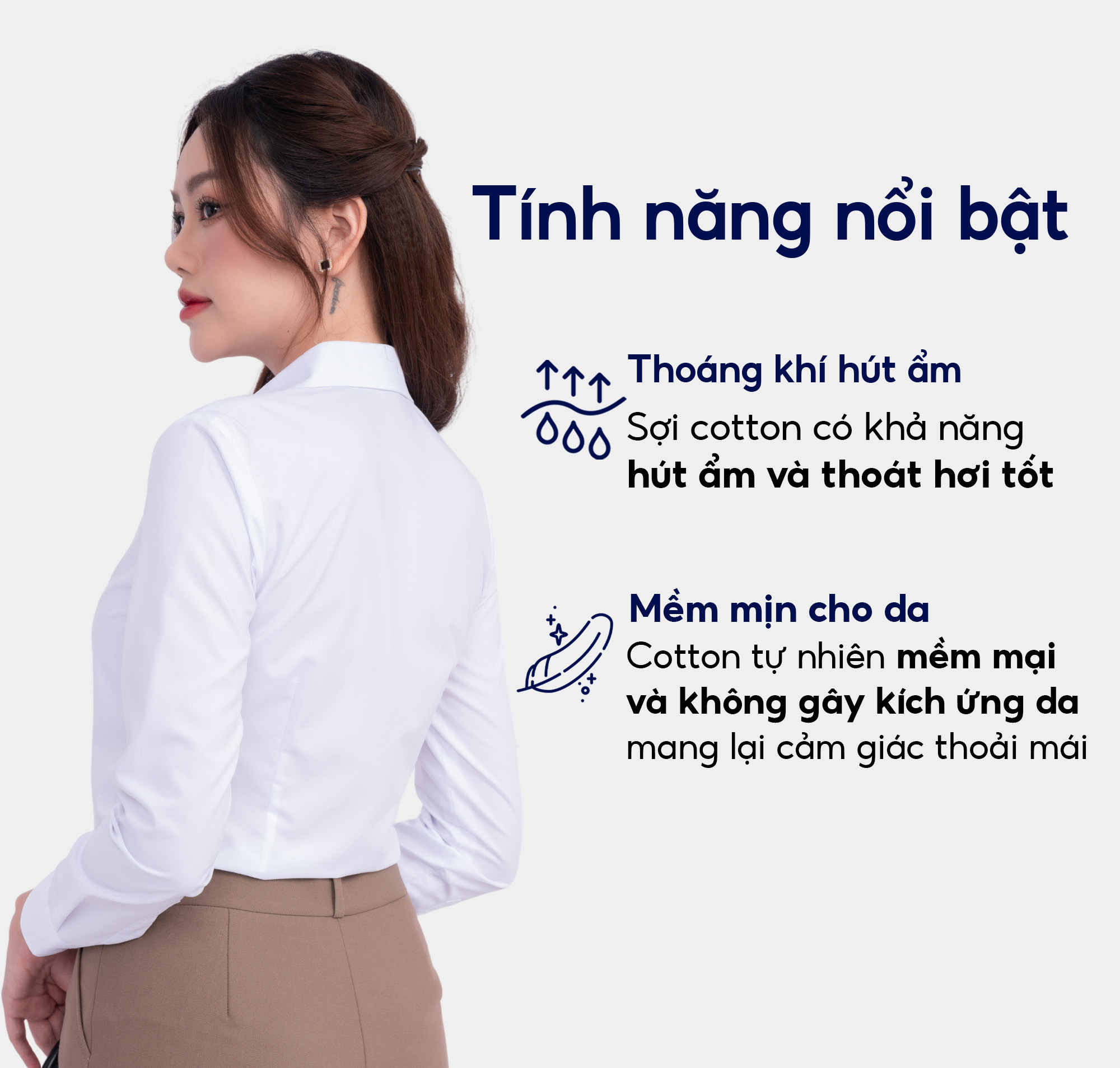 Mô tả Áo sơ mi nữ ASW0101-R01 dài tay form ôm vải cotton trơn các màu Thái Hòa - 3