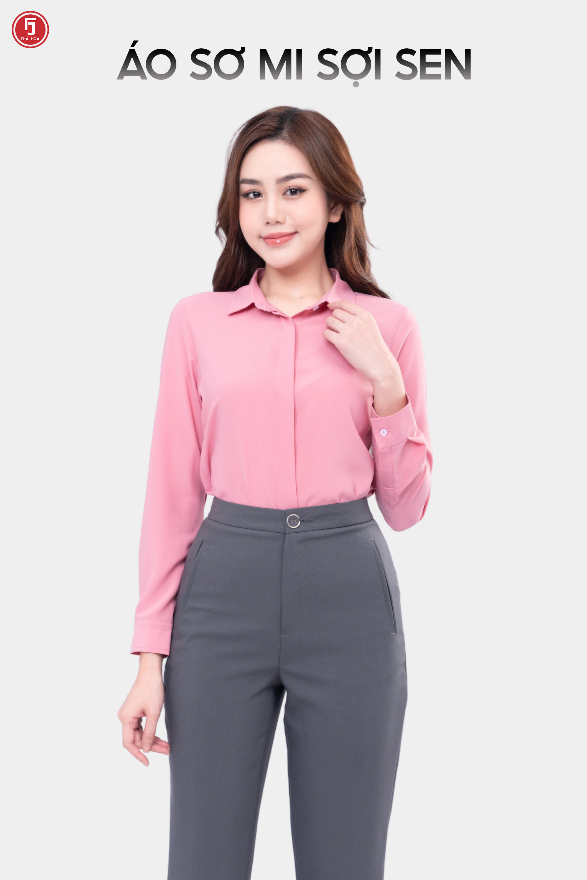 Mô tả Áo sơ mi nữ ASW0101-R17 thiết kế dài tay sợi sen trơn form suông công sở Thái Hòa - 2
