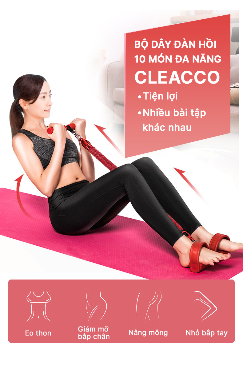 Mô tả Bộ dây đàn hồi kháng lực 10 món tập bụng , tập ngực tại nhà đa năng Cleacco Boro Sport - 1
