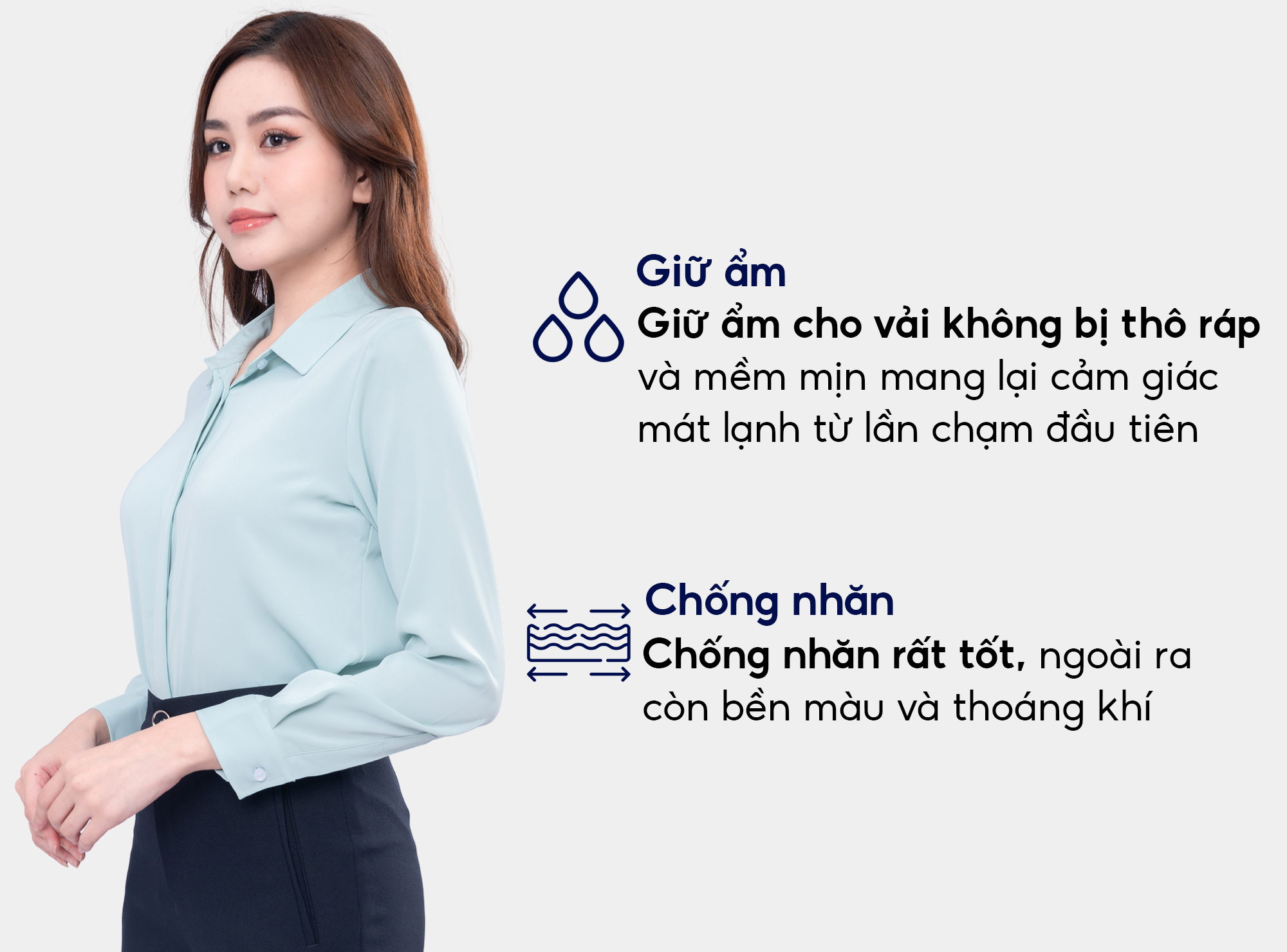 Mô tả Áo sơ mi nữ ASW0101-R17 thiết kế dài tay sợi sen trơn form suông công sở Thái Hòa - 6