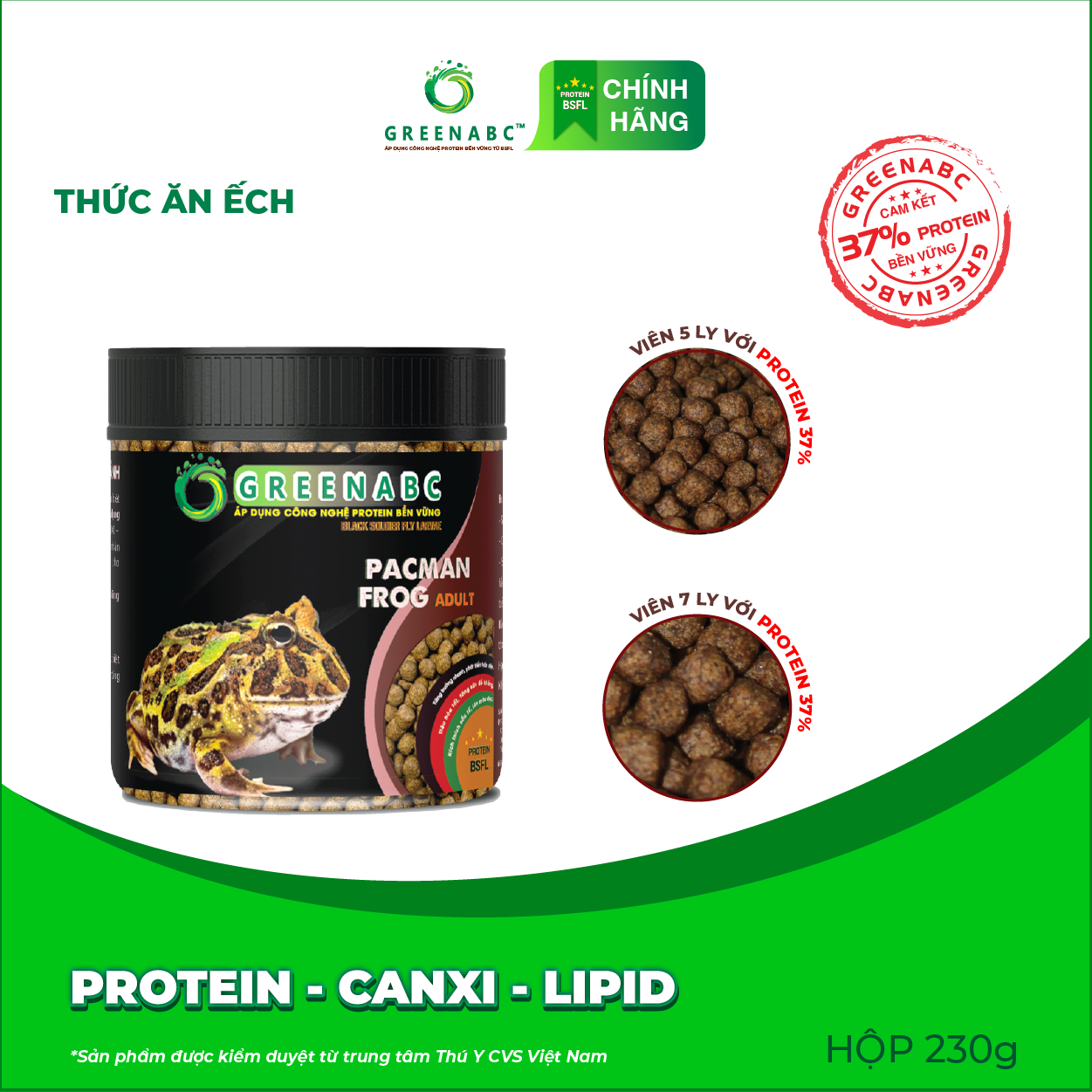 Thức ăn Ếch Pacman GREENABC – Hộp 50g, 230g – Protein 37 giúp tiêu hóa ...