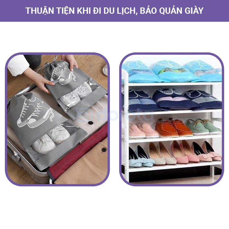 Mô tả Túi đựng giày du lịch chống bụi bẩn, túi bảo quản giày có dây rút nhỏ gọn bỏ vali TG1 - 1