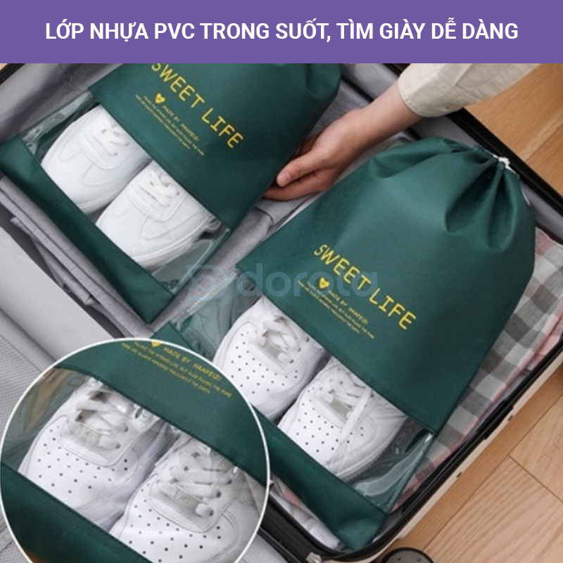 Mô tả Túi đựng giày du lịch chống bụi bẩn, túi bảo quản giày có dây rút nhỏ gọn bỏ vali TG1 - 3