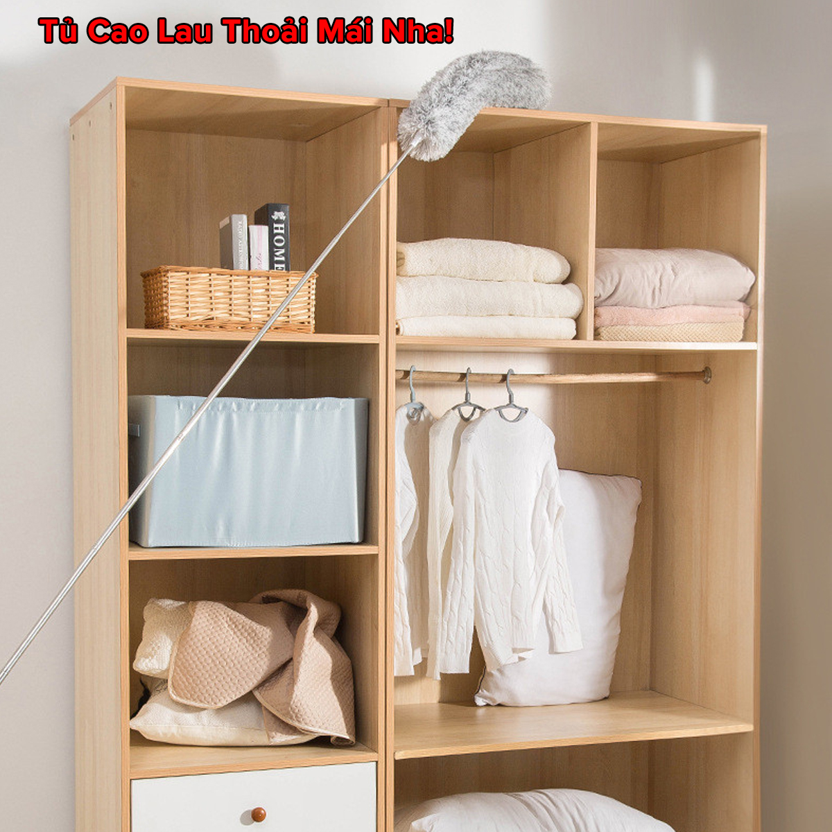 Mô tả Chổi Phất Trần Lau Chùi Quét Trần Nhà Bụi Bẩn Mạng Nhện Trên Cao Có Cán Inox Điều Chỉnh Độ Dài Tới 2,8m Hãng Amalife - 2