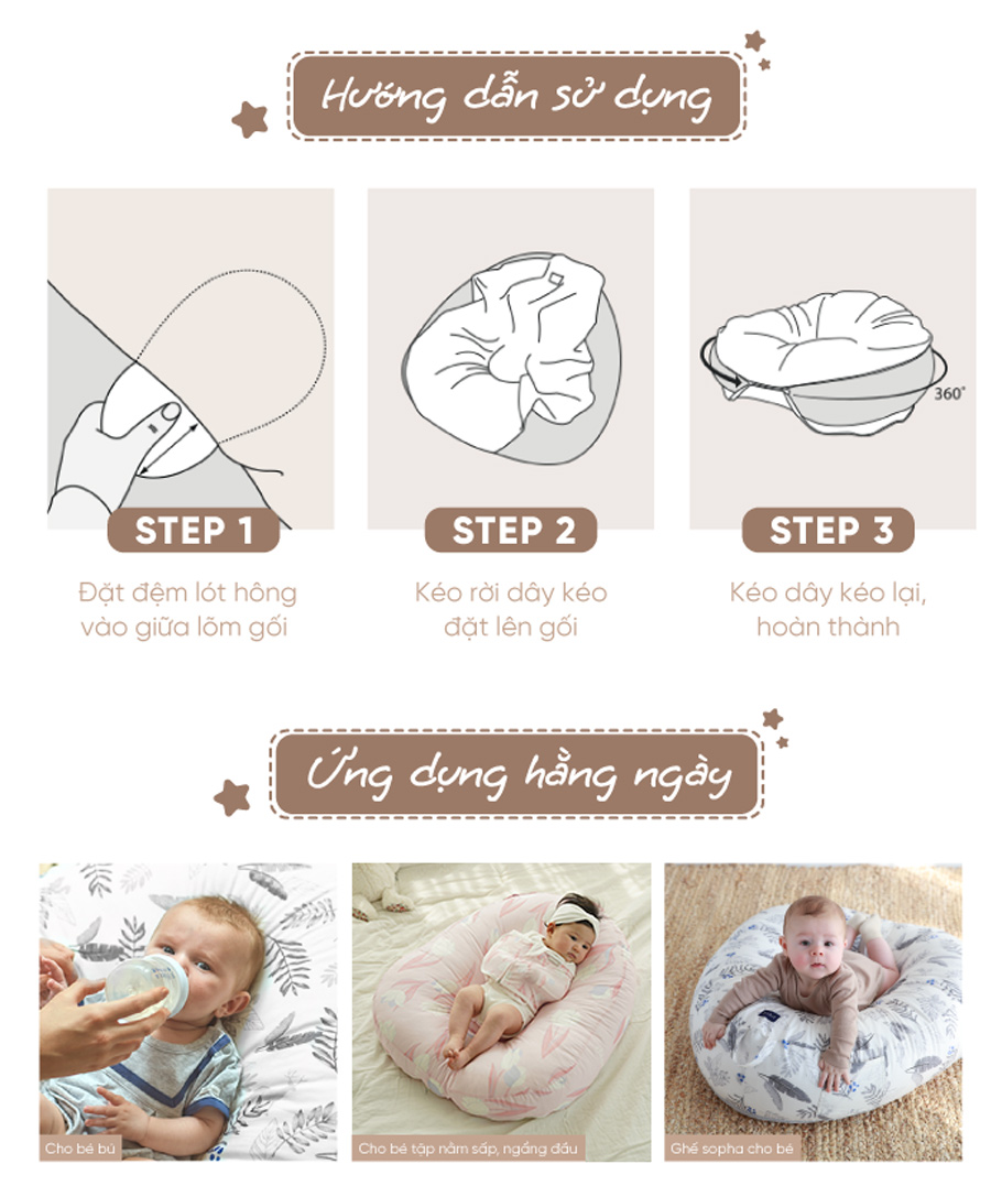 Mô tả Elava Combo gối chống trào ngược cho bé sơ sinh, 100% bông Huvis kháng khuẩn - 5