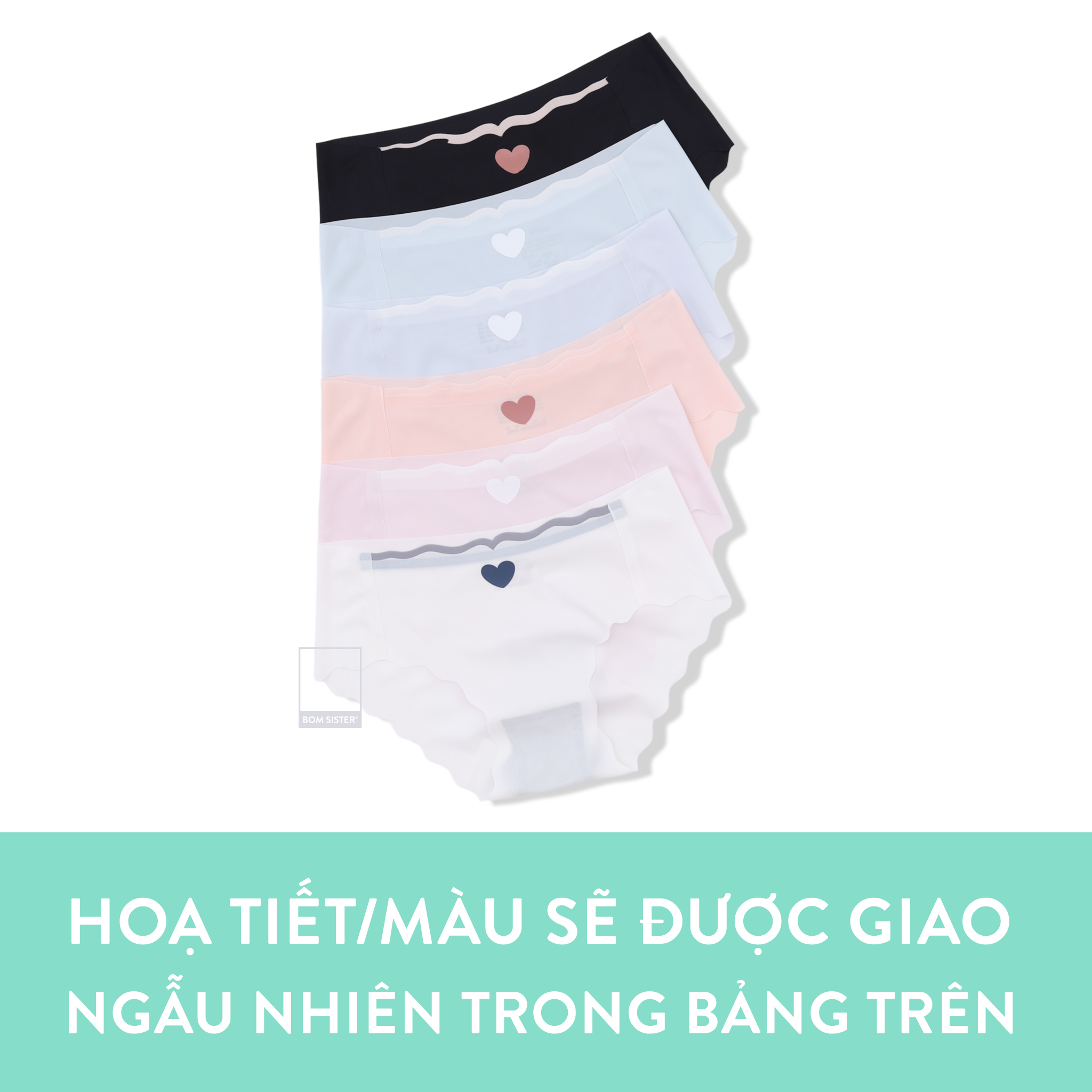 Mô tả Quần lót nữ không viền, quần chip nữ siêu mỏng, họa tiết trái tim không đường may BOM SISTER Q23880 - 1