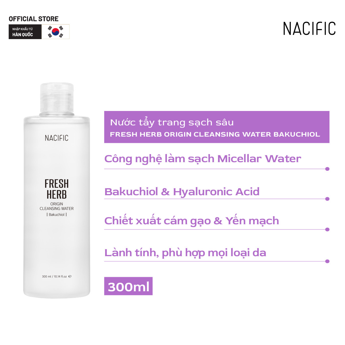 Mô tả Nước tẩy trang sạch sâu Nacific Fresh Herb Origin Cleansing Water Bakuchiol 300ml - 1
