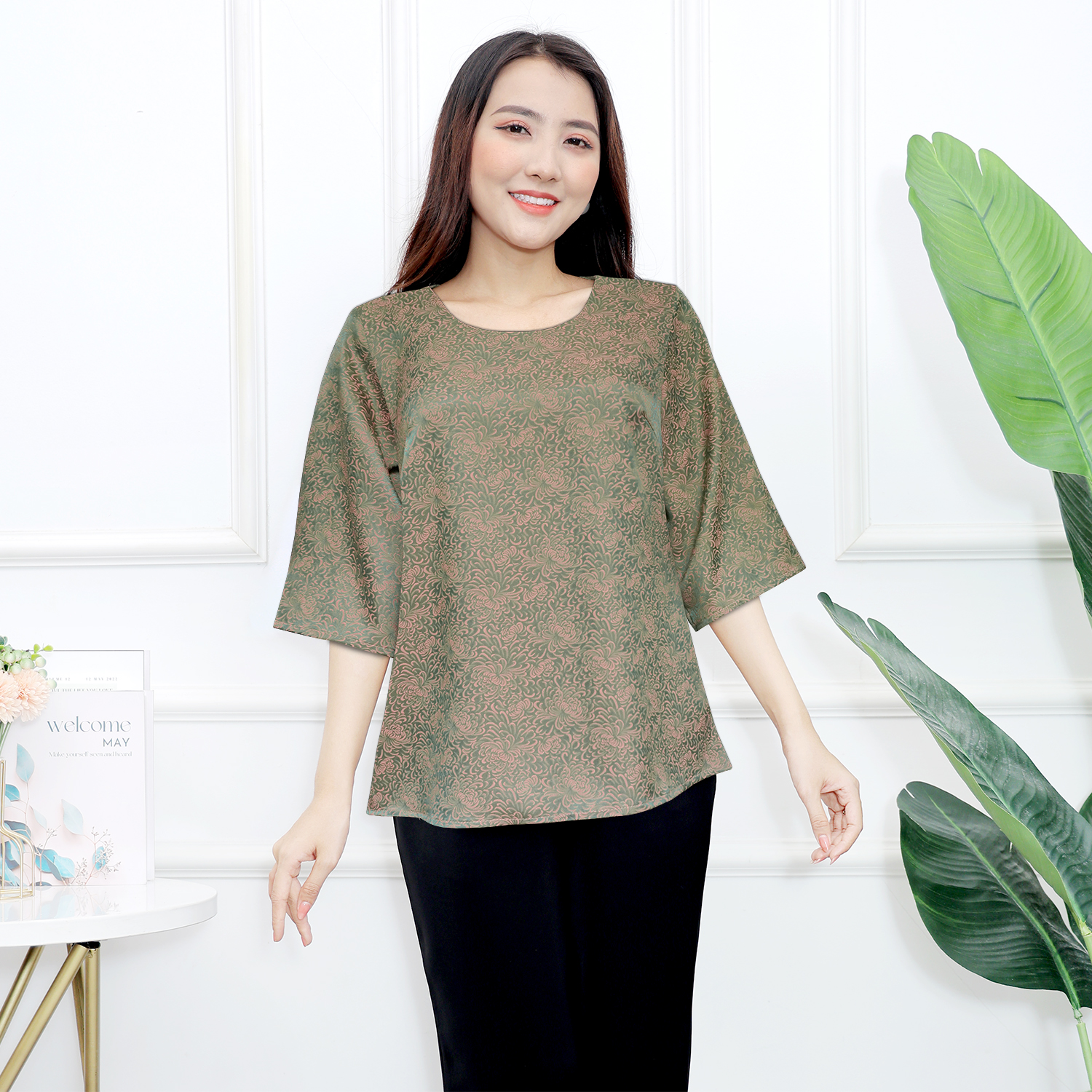 Mô tả GOTI - Áo Trung Niên Nữ Cao Cấp Dáng Rộng Eo Tay Lỡ Cổ Sơ mi Tặng Mẹ U50 U60 Nhiều Size 3A01 3A02 3A05 3A06 - 1