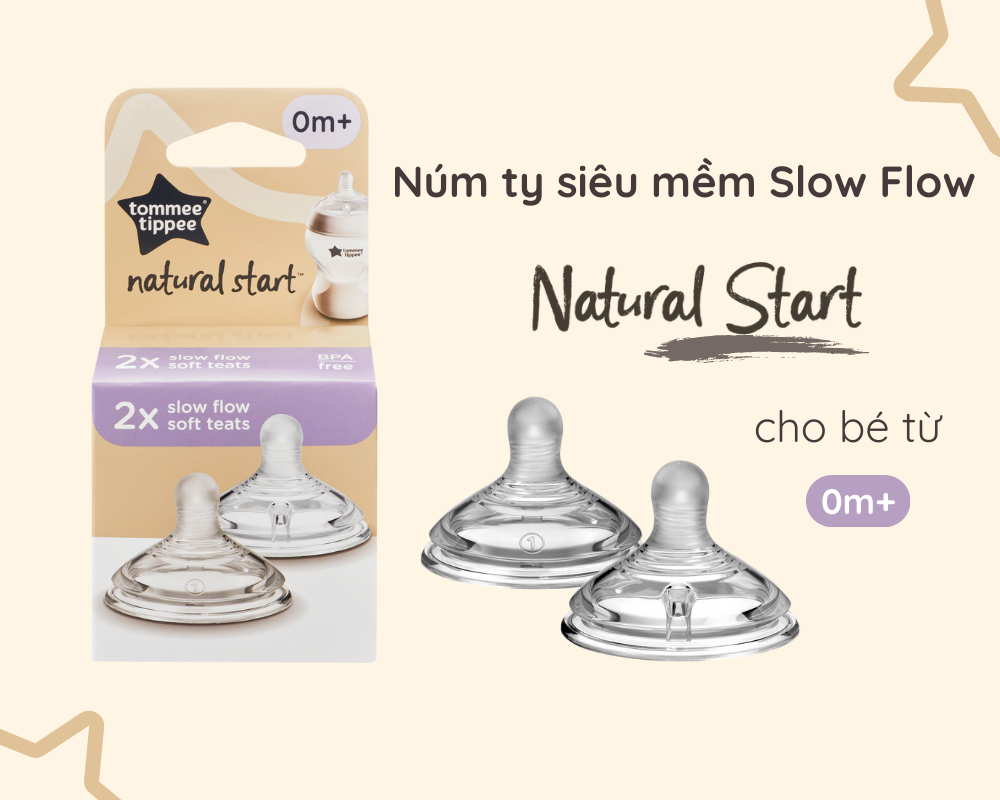 Mô tả Núm Ty Silicon Siêu Mềm Tự Nhiên Cho Bé Tommee Tippee Natural Start Slow Flow 0-3 Tháng (Vỉ đôi, tách lẻ) - 7