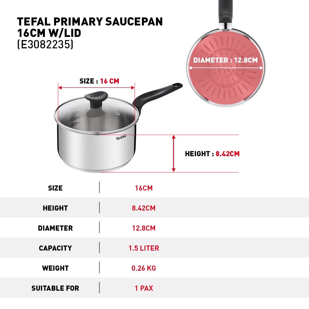 Mô tả Nồi cán dài quánh inox Tefal Primary - Dùng cho mọi loại bếp - Bảo hành 2 năm - Hỏa tốc 2H HCM - 2