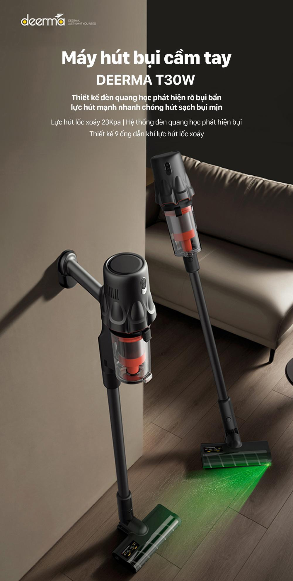 Mô tả Máy hút bụi không dây Deerma T30W đa năng với lực hút mạnh 23000pa kèm ánh sáng xanh thông minh - Bảo hành 12 tháng - 1