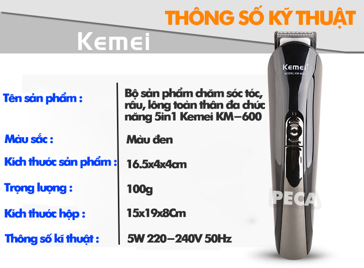 Mô tả Tông đơ tạo kiểu tóc đa chức năng 6 in 1 chính hãng Kemei KM-600 có thể cạo râu tỉa mũi tỉa mày... - 8