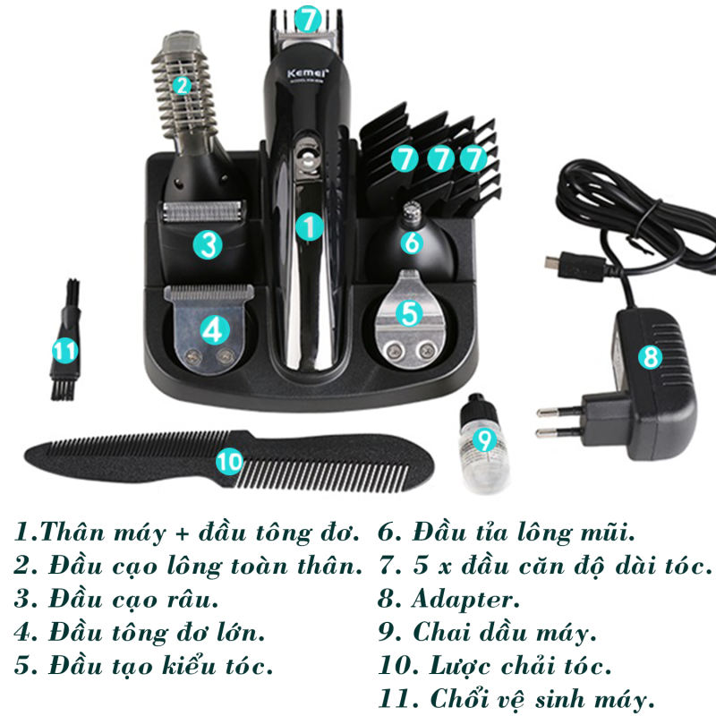 Mô tả Tông đơ tạo kiểu tóc đa chức năng 6 in 1 chính hãng Kemei KM-600 có thể cạo râu tỉa mũi tỉa mày... - 10