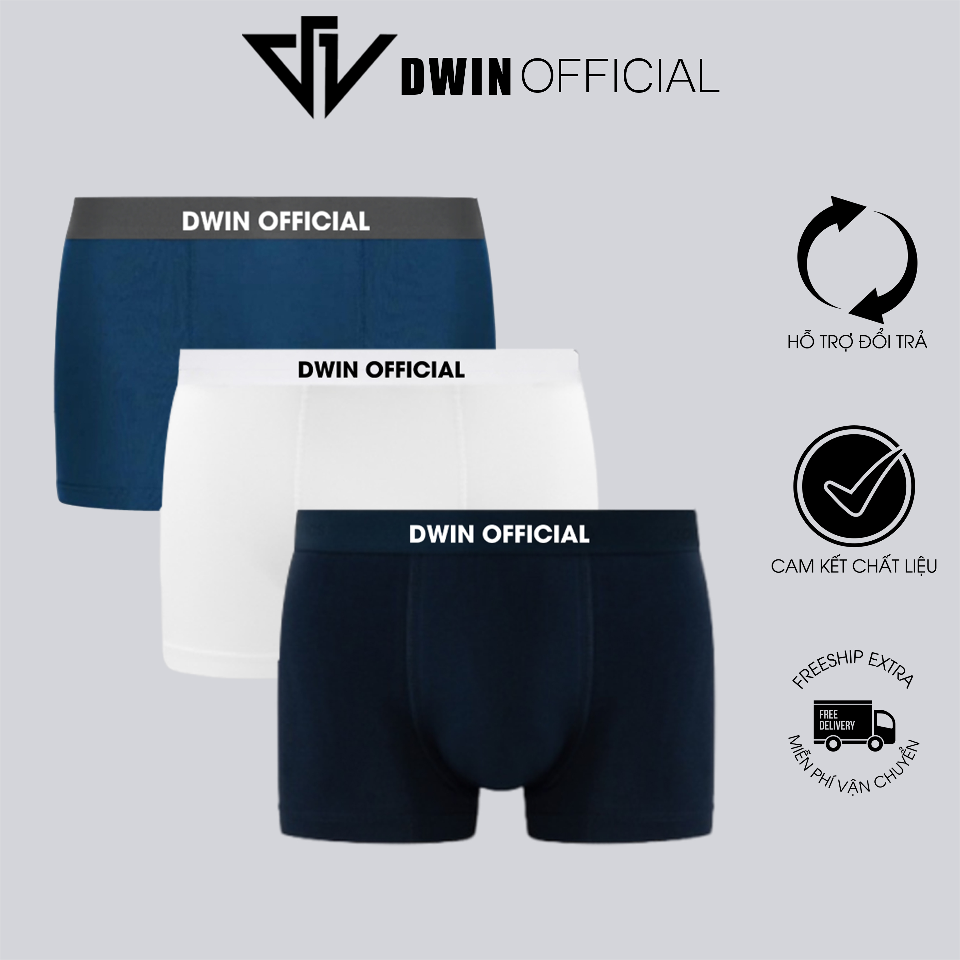 Mô tả Combo 3 quần lót nam DWIN sịp đùi kháng khuẩn cao cấp boxer vải thun lạnh co dãn 4 chiều 2.0 - 9