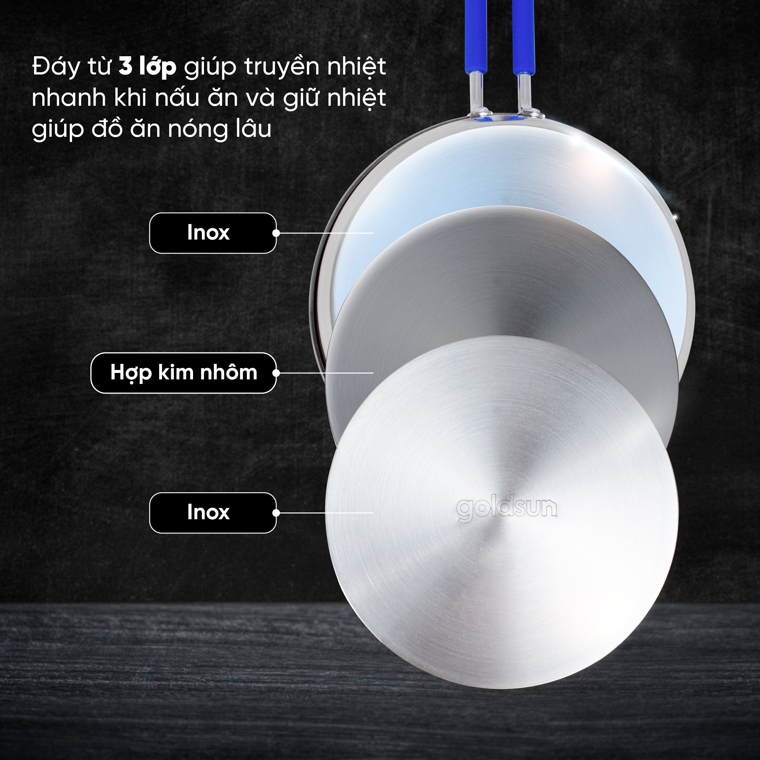 Mô tả Chảo Inox Chống Dính Goldsun GPA1402 Đáy Từ 3 Lớp Chống Dính Sử Dụng Trên Mọi Loại Bếp - 5