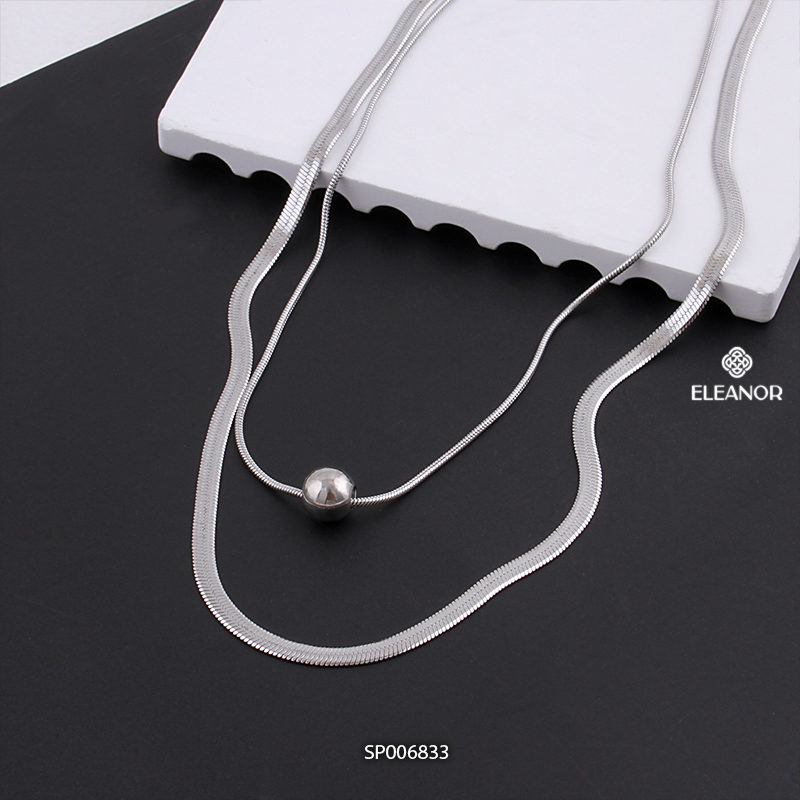 Mô tả Dây chuyền layer nữ titan Eleanor Accessories sợi kép phối mặt bi tròn vòng cổ trơn phụ kiện trang sức 6833 - 4