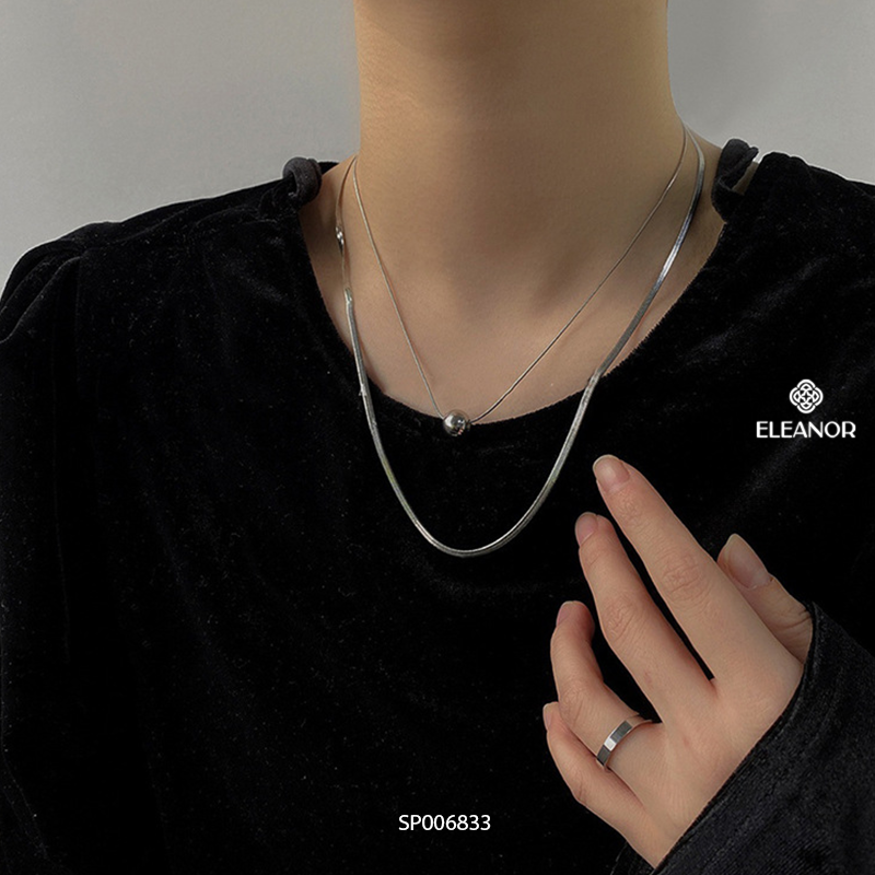 Mô tả Dây chuyền layer nữ titan Eleanor Accessories sợi kép phối mặt bi tròn vòng cổ trơn phụ kiện trang sức 6833 - 3