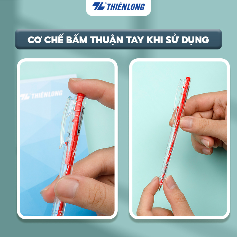 Mô tả Combo 5/10/20 Bút bi Thiên Long TL-089 ngòi 0.5mm mực xanh/đỏ/đen dạng bấm cò nơi cầm tay có tiết diện tam giác - 2