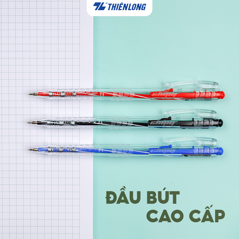Mô tả Combo 5/10/20 Bút bi Thiên Long TL-089 ngòi 0.5mm mực xanh/đỏ/đen dạng bấm cò nơi cầm tay có tiết diện tam giác - 4