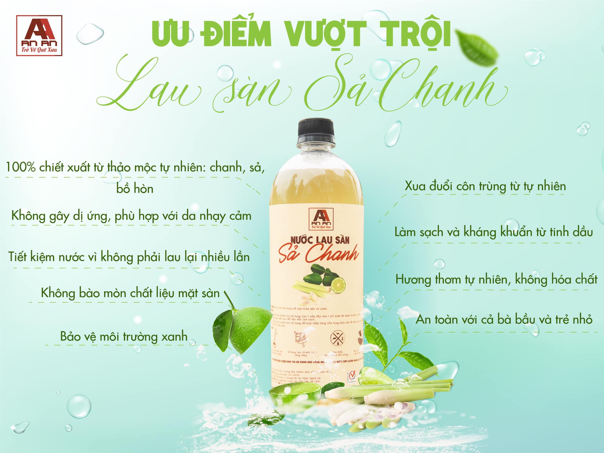 Mô tả Nước Lau Sàn Nhà Hữu Cơ An An 1l Hương Sả Chanh Bồ Hòn, Quế giúp Khử Mùi Lưu Hương Đuổi Muỗi Côn Trùng 100ml 1000ml - 4