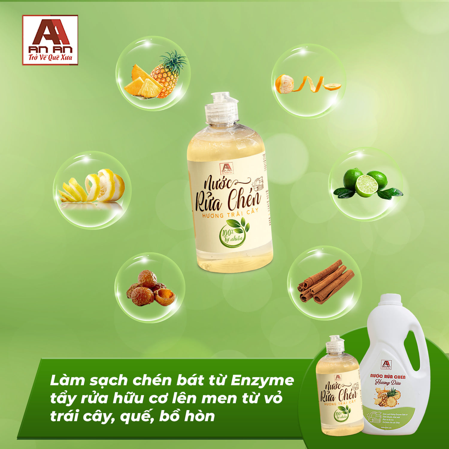 Mô tả Nước rửa chén bát hữu cơ An An, dầu rửa bát bồ hòn không chất tẩy rửa an toàn cho da tay thân thiện với môi trường - 1